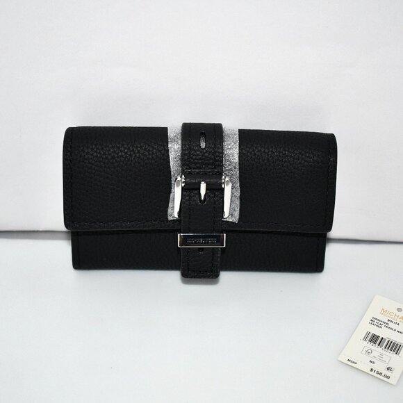 Michael Kors Nolita Buckle Detail Medium Flap Trifold Wallet in Black #32R5SY5E8 - Picture 1 of 5